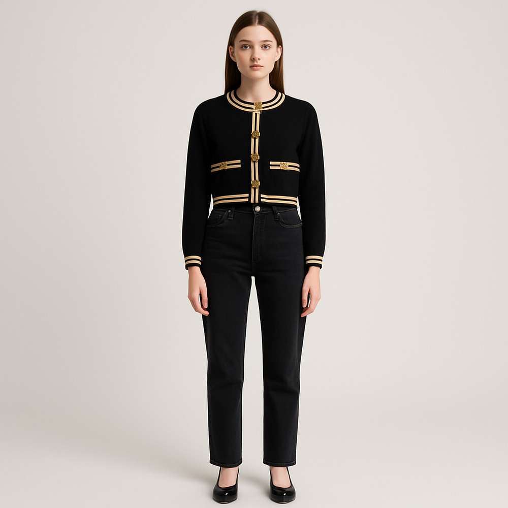 American Eagle Black and White Cropped Cardigan Women's M